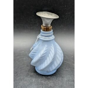 Antique Devilbiss Blue Satin Glass Swirl Feather Talcum Shaker Perfume Bottle 4"